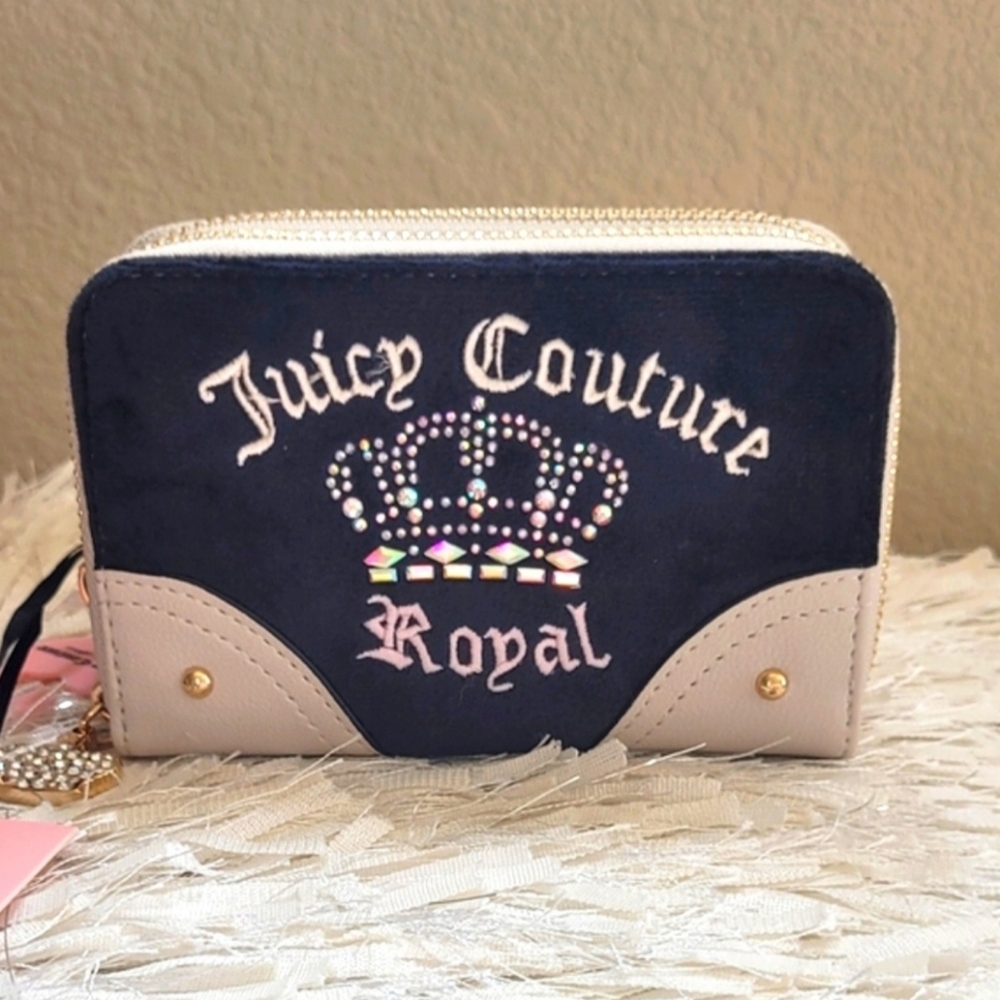 Juicy Couture Kingdom Double Zip Wallet W/ Rhinestone Embellishments